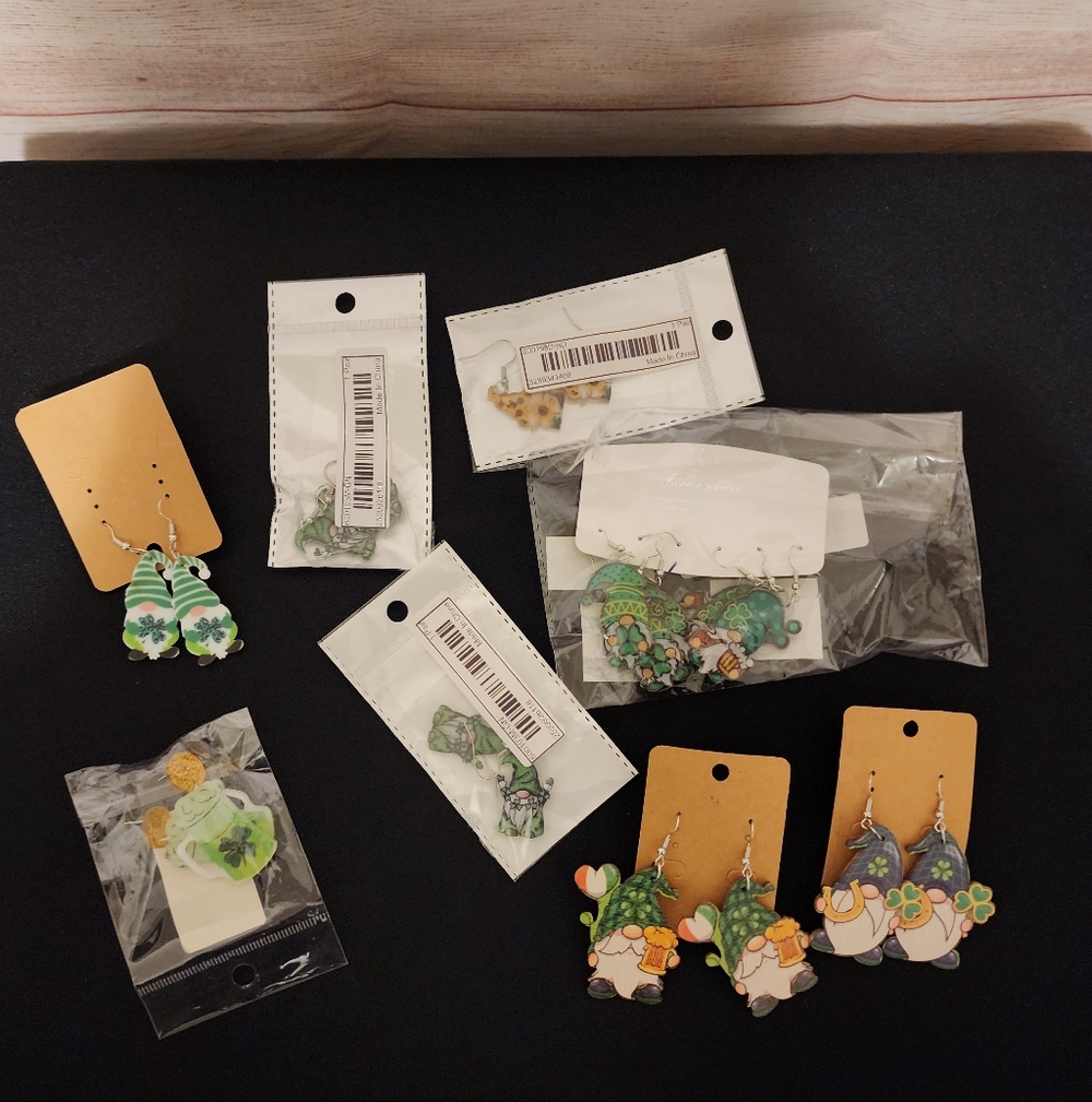 Cute Gnome and Plant Earrings Set 10 Pairs